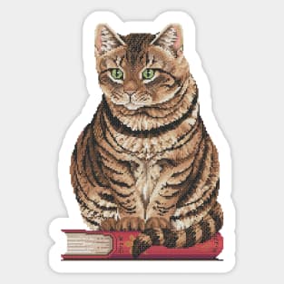 Cat Sitting On A Book Cross Stitch Sticker